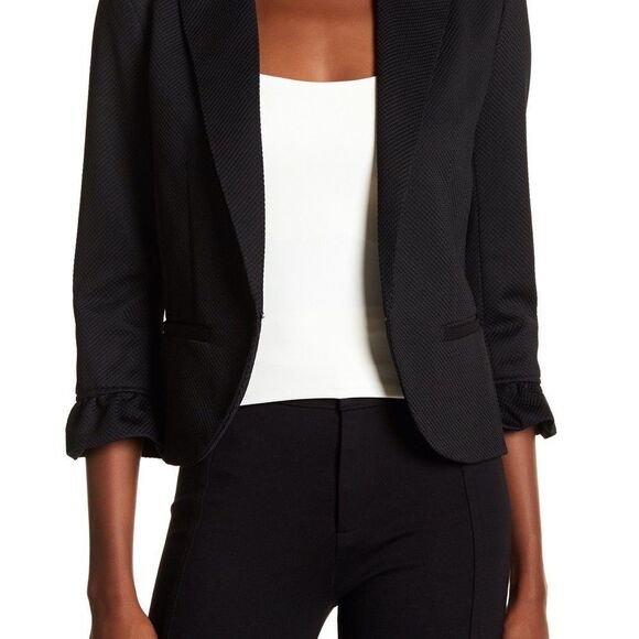 Amanda + Chelsea Black Ruffle Sleeve Blazer Sz 4 - Picture 1 of 7